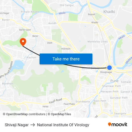 Shivaji Nagar to National Institute Of Virology map