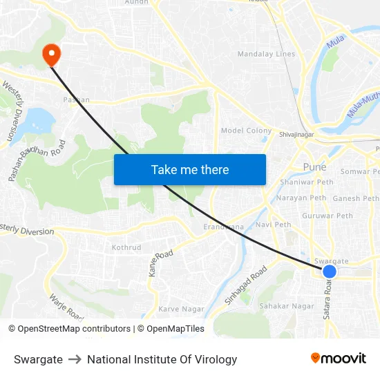 Swargate to National Institute Of Virology map