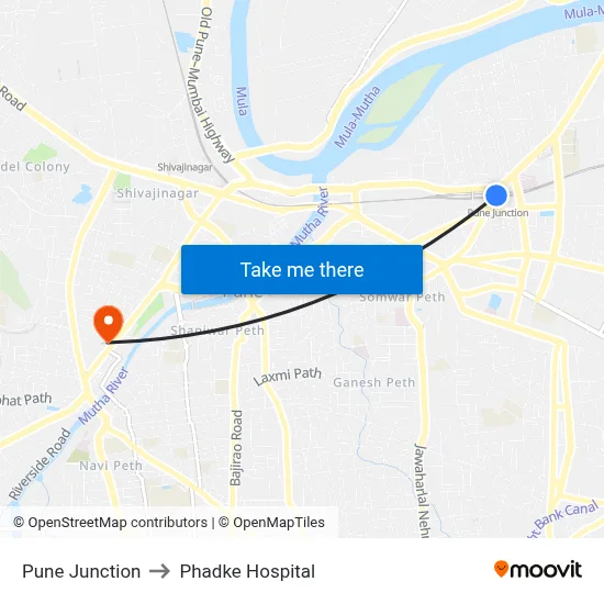 Pune Junction to Phadke Hospital map