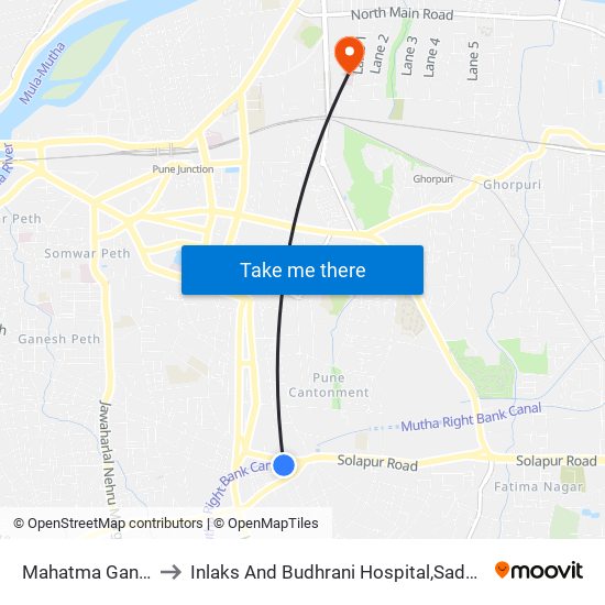 Mahatma Gandhi Stand Pulgate to Inlaks And Budhrani Hospital,Sadhu Vaswani Mission's Medical Complex map