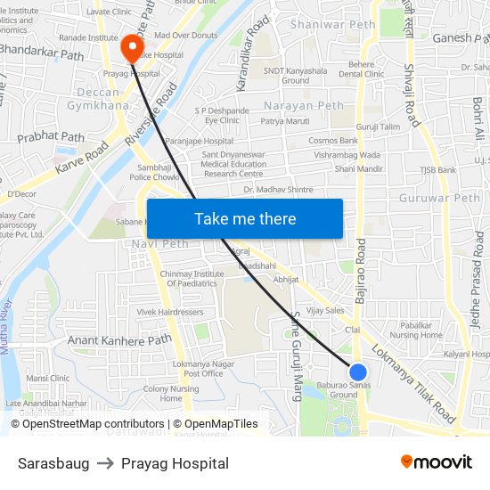 Sarasbaug to Prayag Hospital map