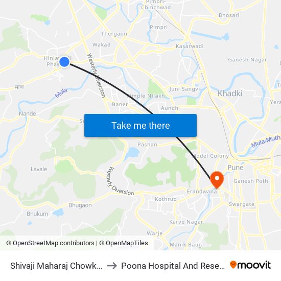 Shivaji Maharaj Chowk Hinjawadi to Poona Hospital And Research Centre map