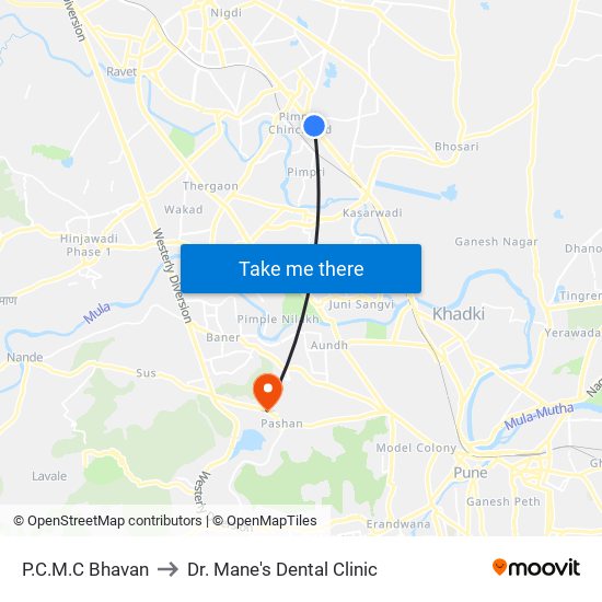 PCMC Bhavan to Dr. Mane's Dental Clinic map