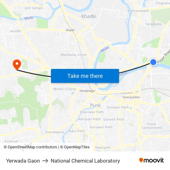 Yerwada Gaon to National Chemical Laboratory map