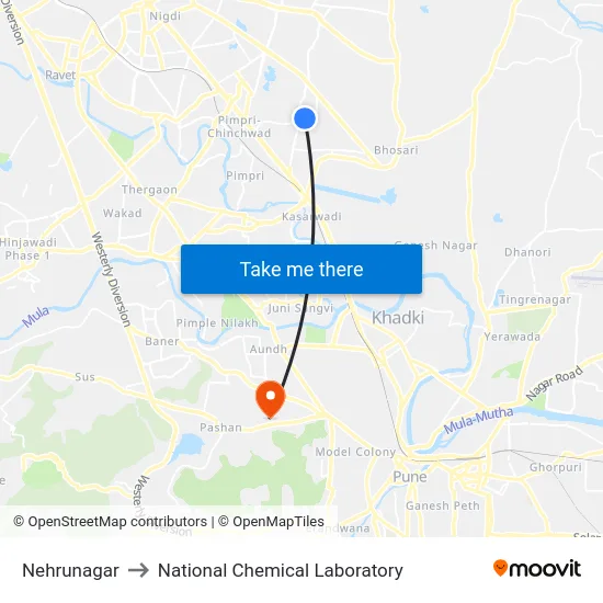 Nehrunagar to National Chemical Laboratory map