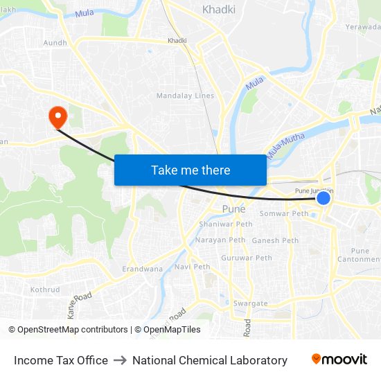 Income Tax Office to National Chemical Laboratory map