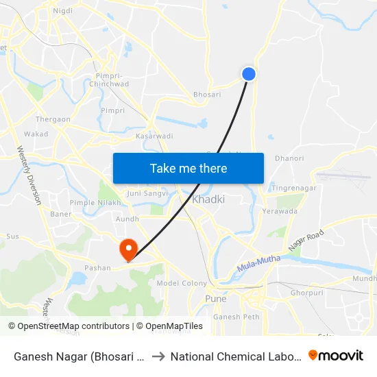 Ganesh Nagar (Bhosari Road) to National Chemical Laboratory map