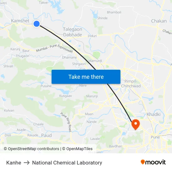 Kanhe to National Chemical Laboratory map