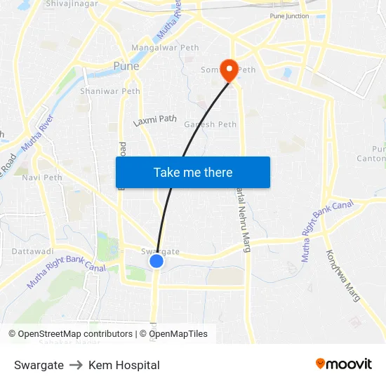 Swargate to Kem Hospital map