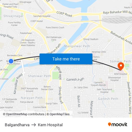 Balgandharva to Kem Hospital map