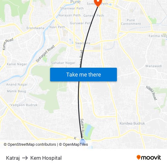 Katraj to Kem Hospital map
