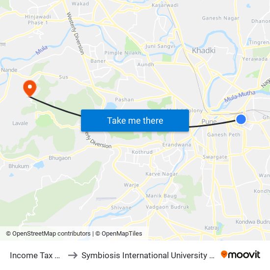 Income Tax Office to Symbiosis International University (Hill-Base) map