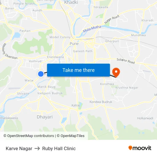 Karve Nagar to Ruby Hall Clinic map