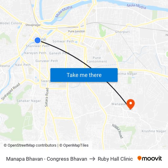 Manapa Bhavan - Congress Bhavan to Ruby Hall Clinic map