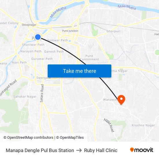 Manapa Dengle Pul Bus Station to Ruby Hall Clinic map