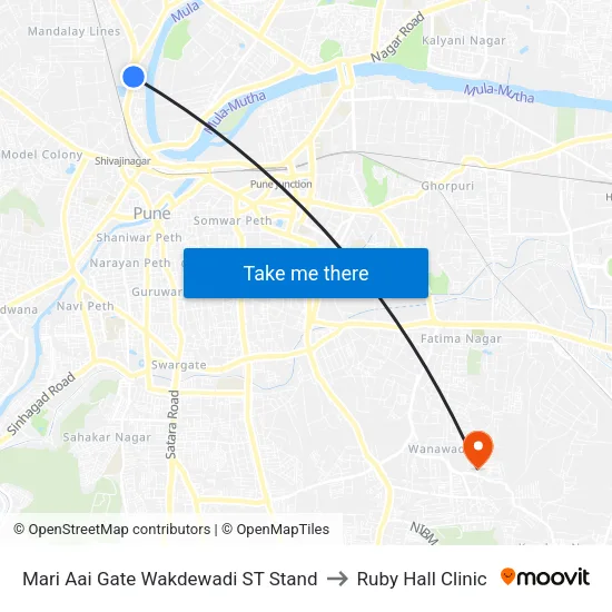 Mari Aai Gate Wakdewadi ST Stand to Ruby Hall Clinic map