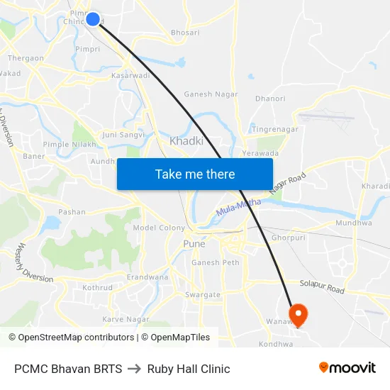 PCMC Bhavan BRTS to Ruby Hall Clinic map