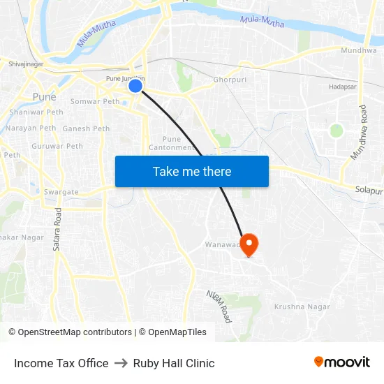 Income Tax Office to Ruby Hall Clinic map