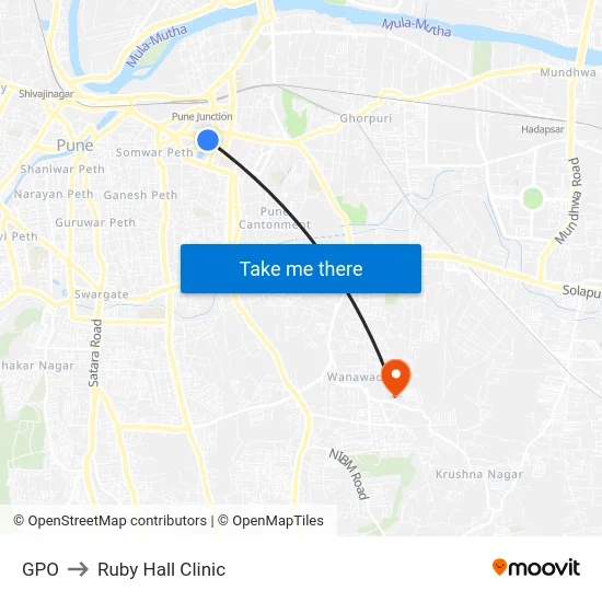 GPO to Ruby Hall Clinic map