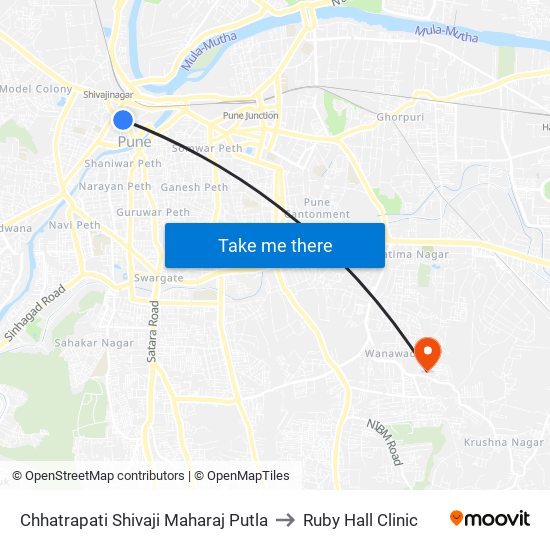 Chhatrapati Shivaji Maharaj Putla to Ruby Hall Clinic map