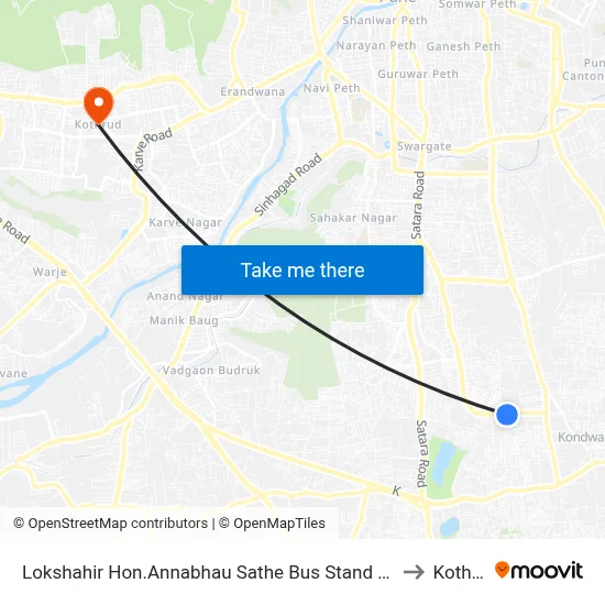 Lokshahir Hon.Annabhau Sathe Bus Stand Upper Depot to Kothrud map