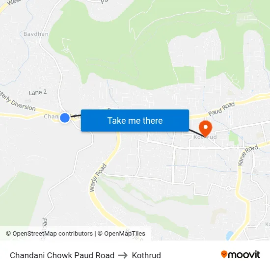 Chandani Chowk Paud Road to Kothrud map