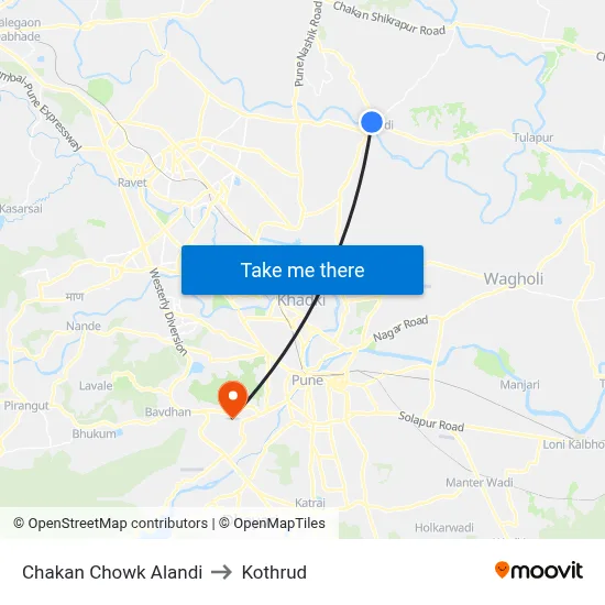 Chakan Chowk Alandi to Kothrud map