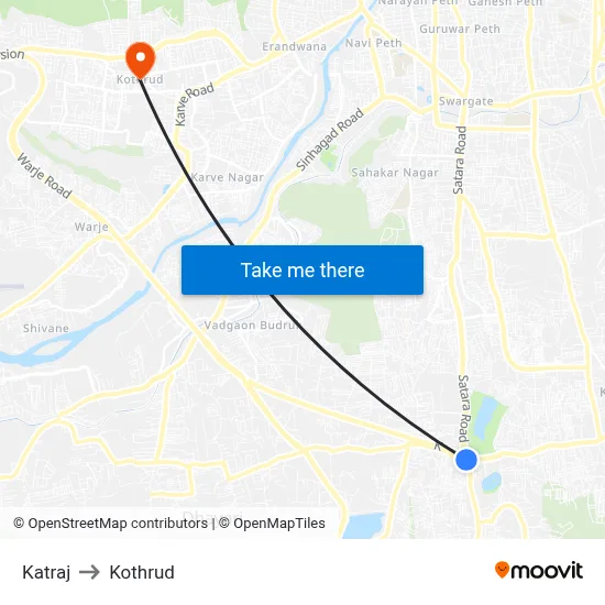 Katraj to Kothrud map