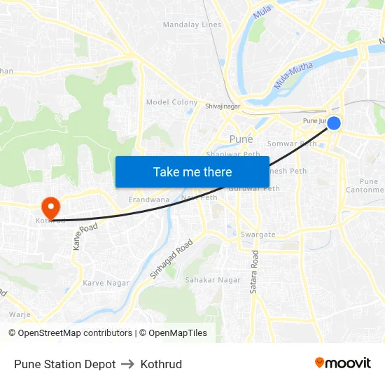 Pune Station Depot to Kothrud map