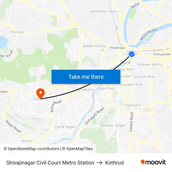 Shivajinagar Civil Court Metro Station to Kothrud map