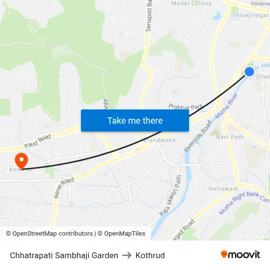 Chhatrapati Sambhaji Garden to Kothrud map