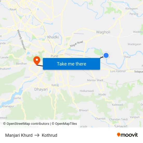 Manjari Khurd to Kothrud map
