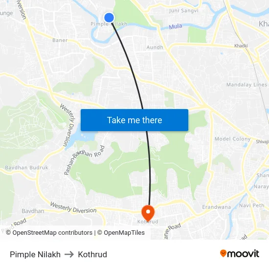 Pimple Nilakh to Kothrud map