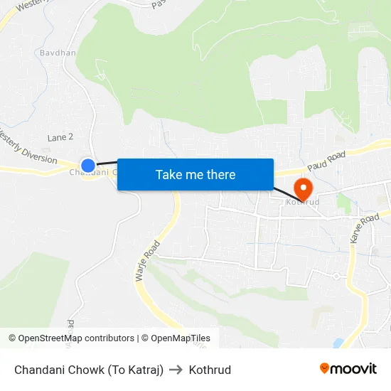 Chandani Chowk (To Katraj) to Kothrud map