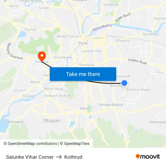 Salunke Vihar Corner to Kothrud map