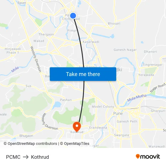PCMC to Kothrud map