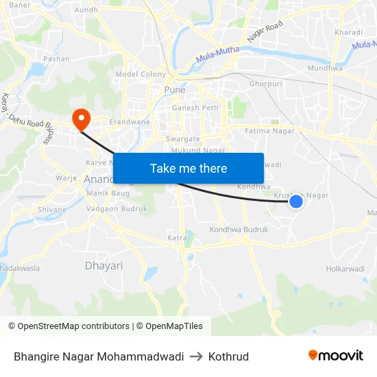 Bhangire Nagar Mohammadwadi to Kothrud map