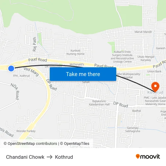 Chandani Chowk to Kothrud map