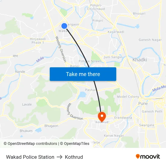 Wakad Police Station to Kothrud map