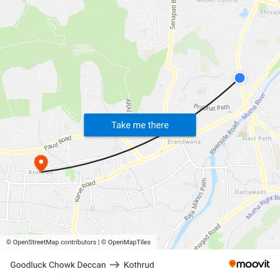Goodluck Chowk Deccan to Kothrud map