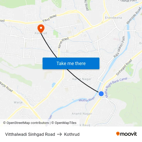 Vitthalwadi Sinhgad Road to Kothrud map