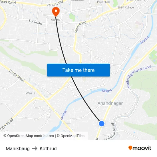 Manikbaug to Kothrud map
