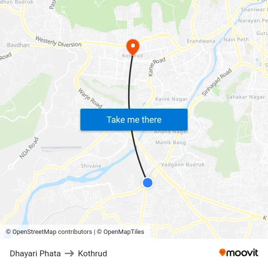 Dhayari Phata to Kothrud map