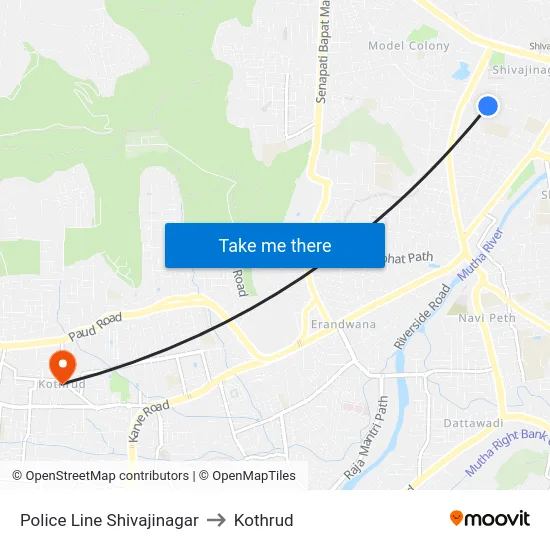 Police Line Shivajinagar to Kothrud map