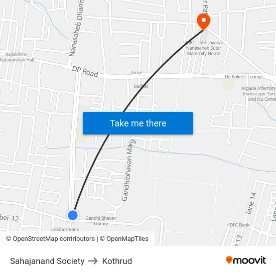 Sahajanand Society to Kothrud map