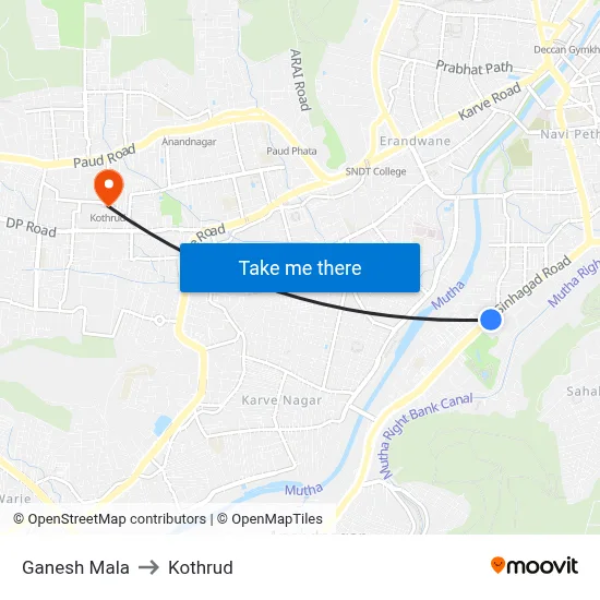 Ganesh Mala to Kothrud map