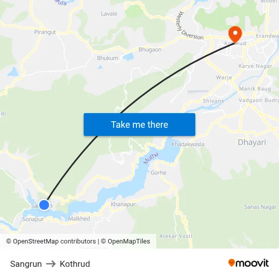 Sangrun to Kothrud map