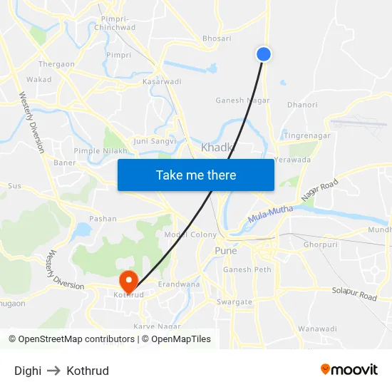 Dighi to Kothrud map