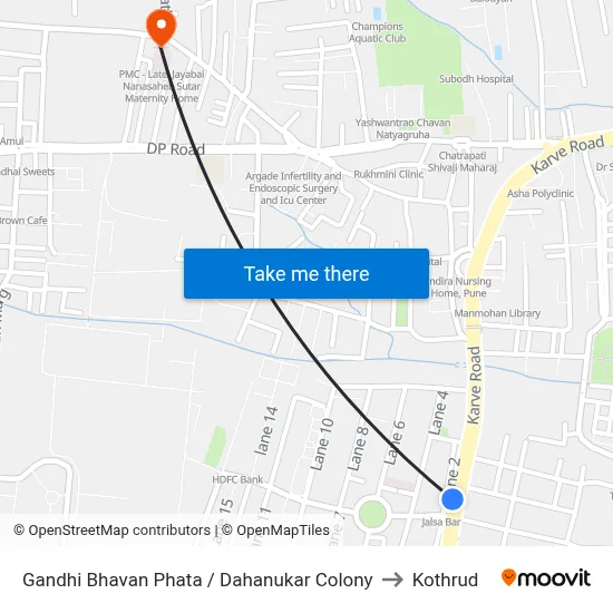 Gandhi Bhavan Phata / Dahanukar Colony to Kothrud map