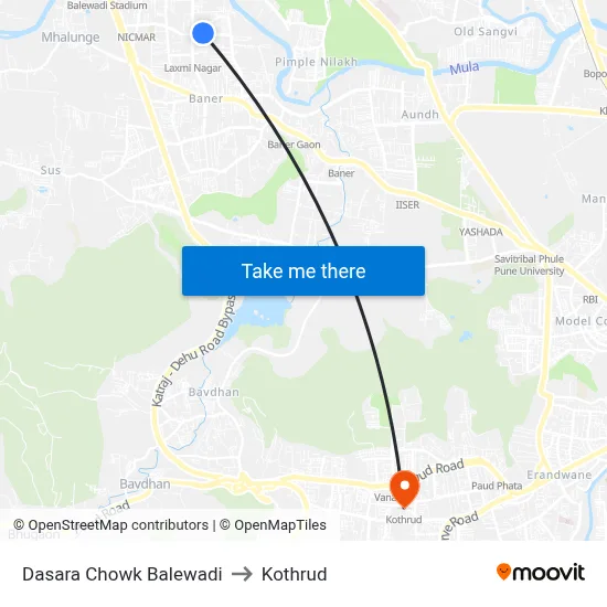 Dasara Chowk Balewadi to Kothrud map